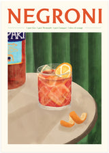 Negroni drink poster, Elin Pk drink poster inspired, Negroni cocktail poster space, unik unique negroni poster, green, orange, gul, blue, kitchen poster, 