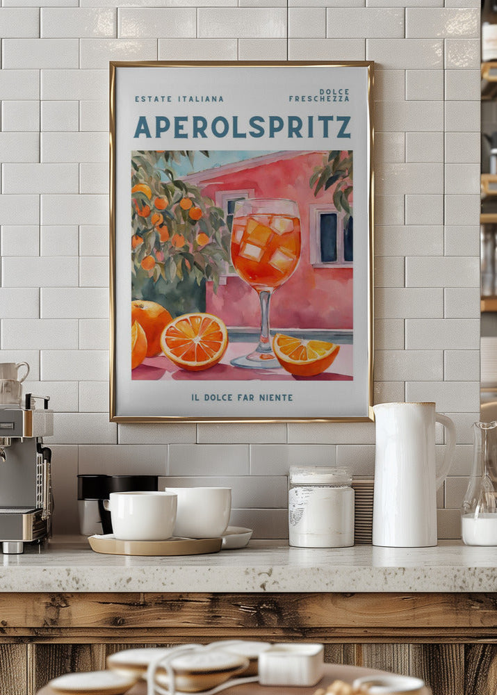 aperol drink in kitchen poster, amalfi inspired