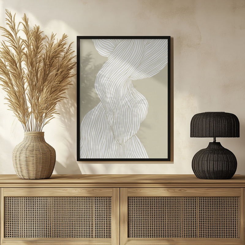 Fibers No.1 Poster av Treechild, white stripes lines and beige background, poster space, room3