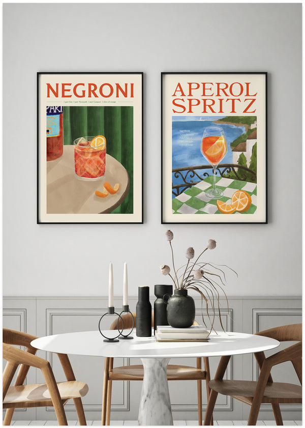 Negroni Aperol spritz drink poster , Elin Pk poster inspired, cocktail, poster space, unik, unique, green, orange, gul, blue, room, kitchen poster