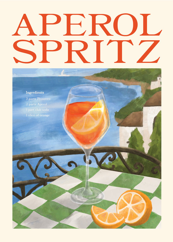 Aperol spritz drink poster, Elin Pk drink poster inspired, cocktail poster space, unik, unique, green, orange, gul, yellow, blue, kitchen poster