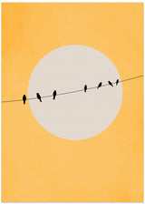 birds on wire poster with yellow background