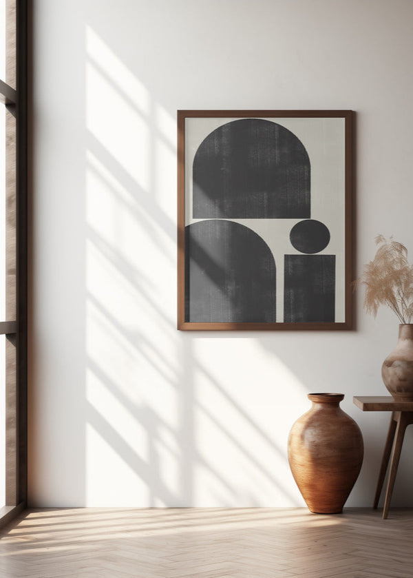 room by window poster black and grey shapes poster space