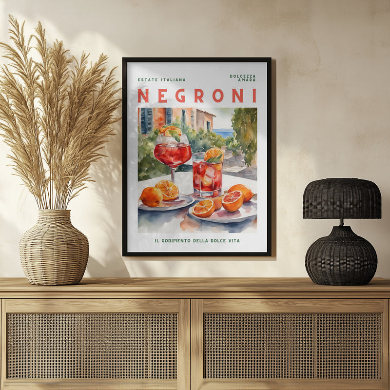 negroni drink in kitchen poster, amalfi inspired, hall