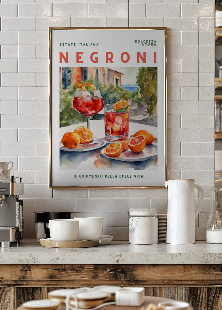 negroni drink in kitchen poster, amalfi inspired