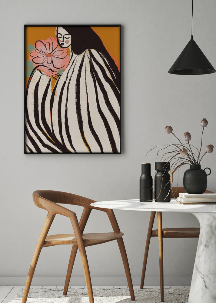 woman with white stripes poster and frame, kitchen