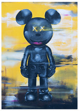 kawsy mickey mouse poster in street art style in colors of black and yellow